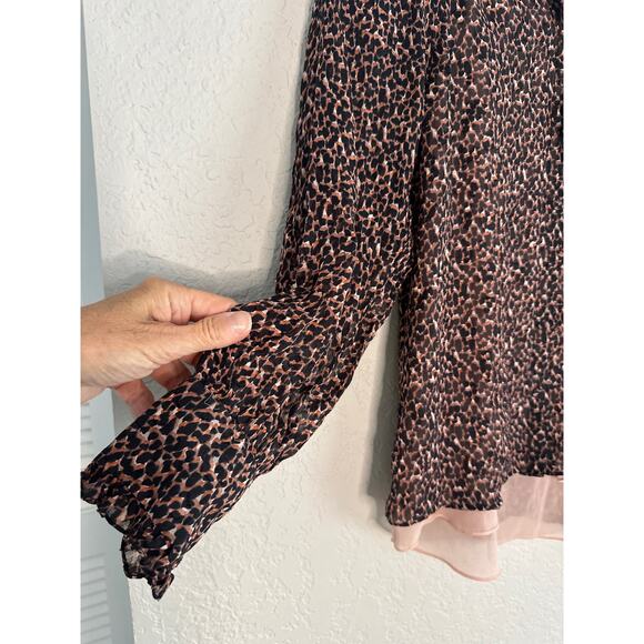 Rebecca Taylor Brown Silk Blouse Long Sleeve Ditsy Floral Forest Office Fall - Picture 2 of 7